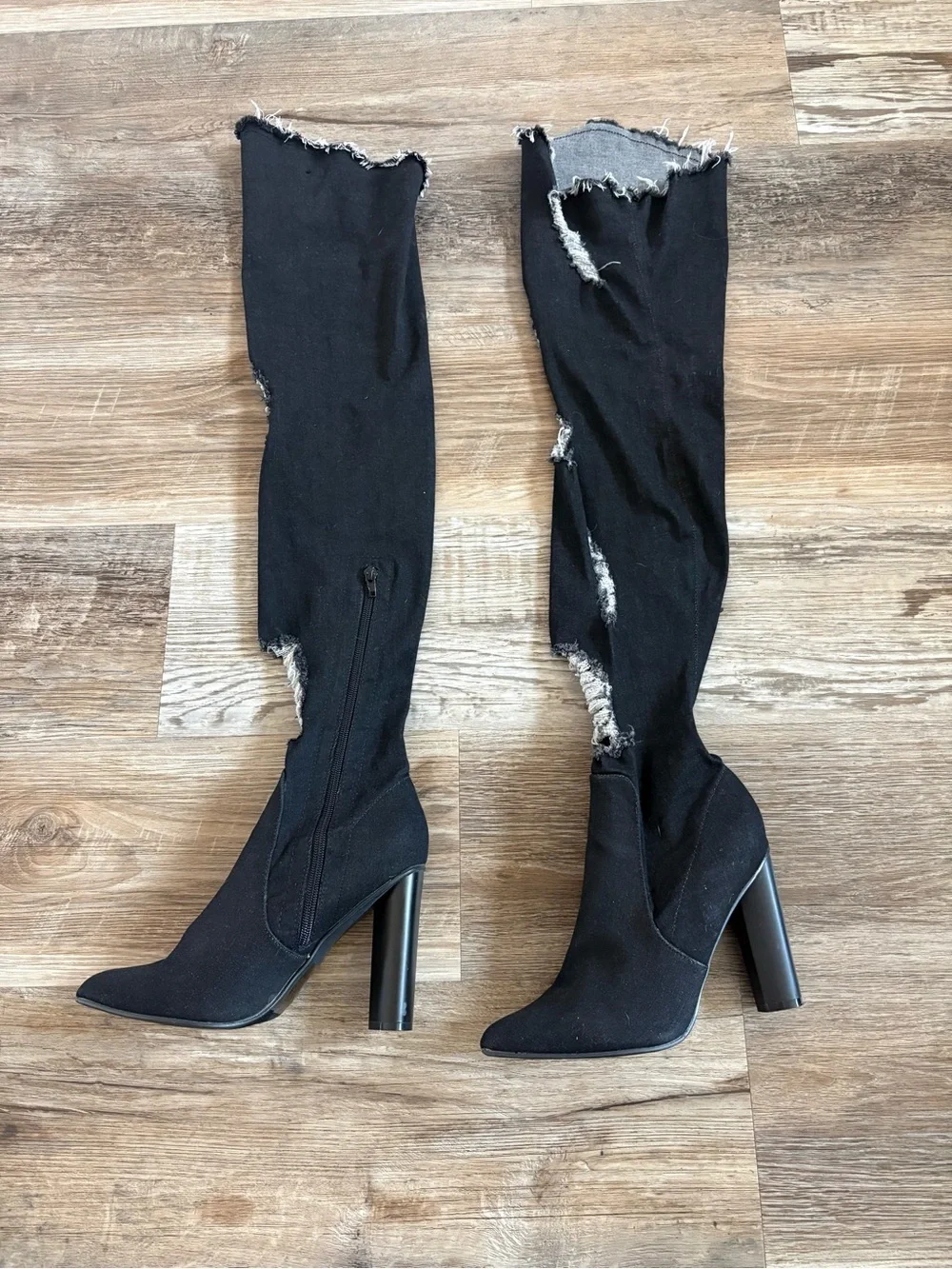 Yoki black distressed over-the-knee/thigh-high boots